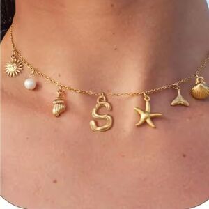 New initial S boho beach charm necklace